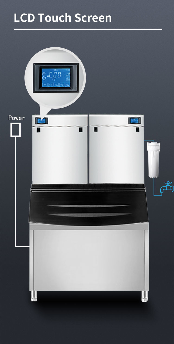 1000kg Machine à glace à pépite commerciale Refroidissement à l'air 22mm Machine à glaçons claire automatique 0